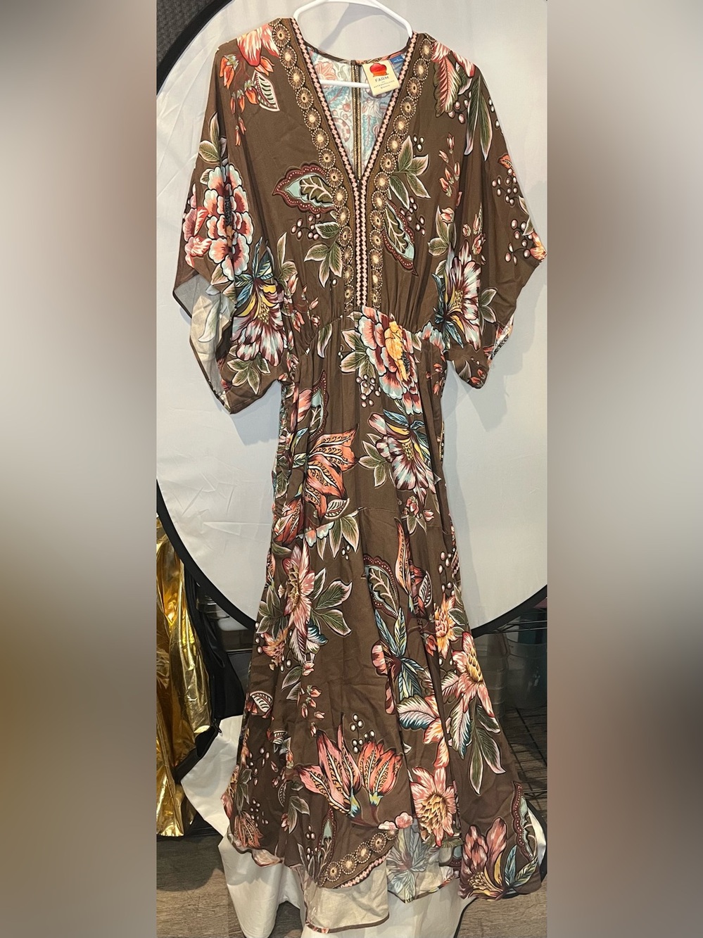 Anthropologie Brown Maxi Dress with Multicolor Floral Print
